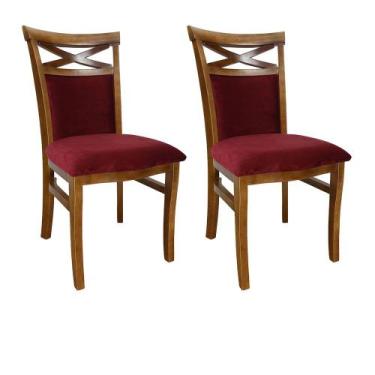 Imagem de Kit 2 Cadeiras De Jantar Eduarda Verniz Imbuia E Veludo Vermelho Bordô