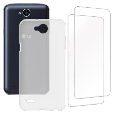 Imagem de Zuitop Capa adequada para LG X Power 2 (5,5 polegadas) com 2 protetores de tela de vidro temperado, compatível com capa protetora LG X Charge gel de sílica TPU branca branca.