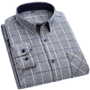 Imagem de Camisa masculina xadrez de manga comprida, macia, quente, casual, tecido lixado, flanela, lazer, camisa xadrez com bolso, Gz816, PP