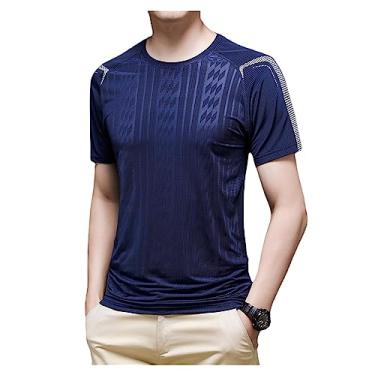 Imagem de Camiseta masculina atlética manga curta secagem rápida fina camiseta leve suave para treino, Azul-escuro, XG