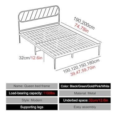 Imagem de Estrutura De Cama Queen De Metal, Estrutura De Cama De Tamanho Completo Com Pernas De Apoio Antiderrapantes, Armações De Cama Queen Modernas Para Apartamentos De Quarto (Color : Pink, Size : 70x78in