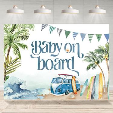 Imagem de Rsuuinu Pano de fundo de bebê a bordo, chá de bebê, verão, praia, prancha de surf, fotografia, surf, menino, decoração de festa para chá de bebê, banner, mesa, banner, suprimentos, cabine fotográfica,