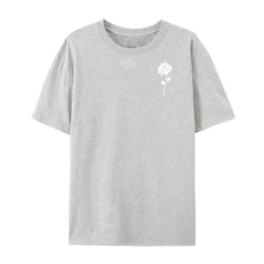 Imagem de Camiseta com estampa rosa para homens e mulheres Rose Funny Graphic camiseta para amigos para o amor, Cinza claro, 3G