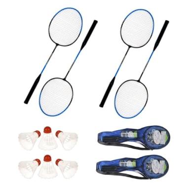 Imagem de Kit Badminton 10 Peças 4 Raquetes 4 Petecas 2 Bolsas Esporte