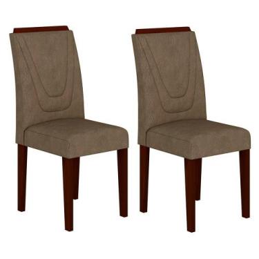 Imagem de Kit 2 Cadeiras Estofadas Lima Wood Imbuia/Capuccino - Móveis Arapongas