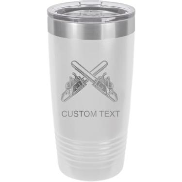 Imagem de Motosserras cruzadas Arborist 590 ml copo de aço inoxidável isolado a vácuo personalizado de parede dupla gravado a laser, caneca de café, personalizado, branco