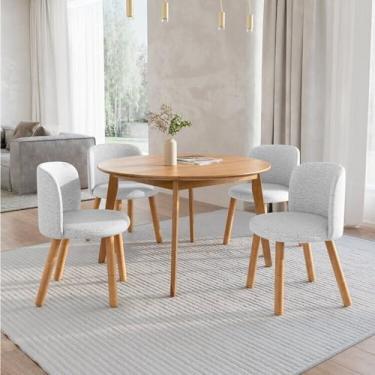 Imagem de Mesa de Jantar Extensível Redonda com 4 Cadeiras Madeira Maciça Tasila Yescasa Champagne/Cinza