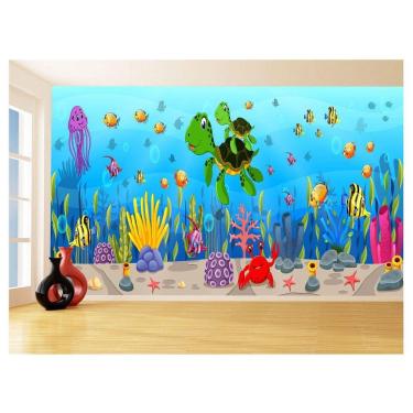 Imagem de Papel De Parede 3D Infantil Fundo Do Mar Peixes 3,5M Azs324
