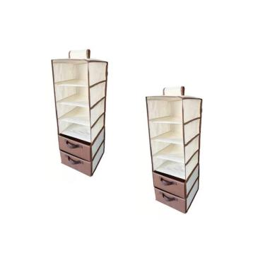 Imagem de Kit 2 Organizadores Cabideiro Vertical Com Divisórias Closet Guarda-Roupas 2 Gavetas