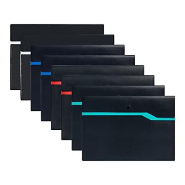 Imagem de 8Pcs 2 bolsos envelope plástico envelopes de polietileno pastas de arquivo pretas, tamanho legal, pastas de plástico para documentos, escritório trabalho escola casa pastas com fecho de botão de press