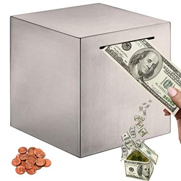 Imagem de HuaArt cofrinho de porco feito de aço inoxidável, cofrinho para adultos, 7.8"X7.8"X7.8"