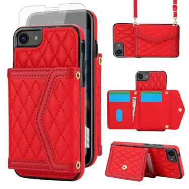 Imagem de Asuwish Capa de celular para iPhone 7plus 8plus 7/8 Plus com protetor de tela de vidro temperado com bloqueio de RFID, compartimento para cartão, alça transversal i Phone7s 7s + 7+ 8s 8+ Phones8 7p 8p