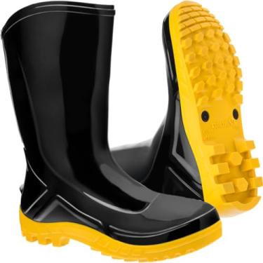 Imagem de Bota Borracha Pvc Impermeável Preta Galocha Limpeza Açougue (Preto/Amarelo, BR, Adulto, Numérico, 35)