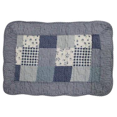 Imagem de Tapete Patchwork Banheiro Cozinha Floral Azul 100% Algodão 61x42 cm