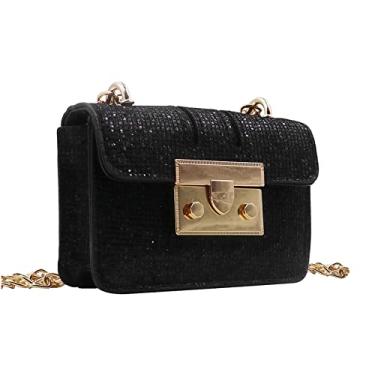Imagem de RARITYUS Bolsa feminina de lantejoulas brilhantes para noite com glitter, bolsa tiracolo clutch com alça de corrente, Preto, One Size