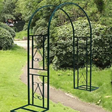 Imagem de Arco de jardim resistente Arcos de rosa de metal largos 140cm 180cm 220cm 260cm 300cm 340cm Entradas de jardim à prova de ferrugem Decoração em arco treliça para plantas trepadeiras, preto,