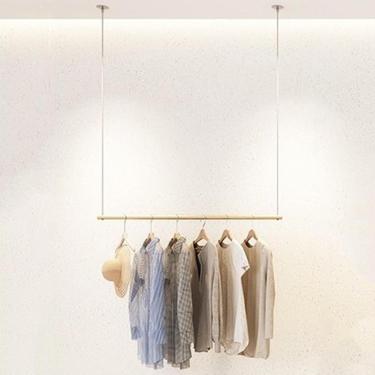 Imagem de Rack de roupas criativo, cabide de teto para exibição de loja de varejo, prateleiras de armazenamento de roupas boutique, barra de haste suspensa com altura ajustável, rack de exibição de ve