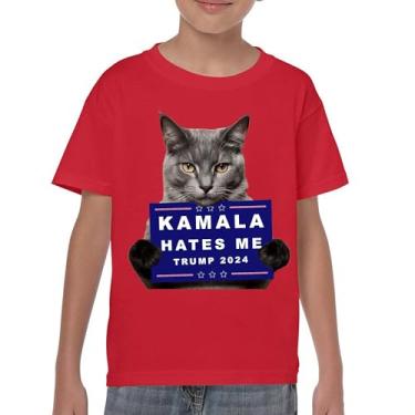 Imagem de Kamala Hates Me Trump 2024 Camiseta juvenil engraçada gato republicano animal de estimação anti Harris Vote vermelho MAGA Kitten 47 Fight Kids, Vermelho, M