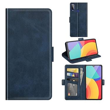 Imagem de Capa para Alcatel 1L 2021, carteira de couro PU premium estilo livro ímã capa de telefone flip dobrável com compartimentos para cartão para Alcatel 1L 2021 capa de telefone (azul)