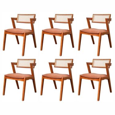 Imagem de Kit 6 Cadeiras em Madeira Maciça, Rattan de Fibra 100% Natural e Estofada Verona Authentic Espresso Móveis Champagnhe/Marrom