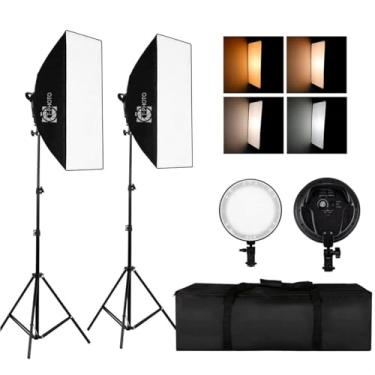 Imagem de Duplo Softbox Iluminador Bivolt Led Embutido Com Tripés p/Estúdio Fotográfico Profissional 110v/220v T-Photo