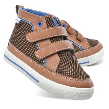 Imagem de Hurley Tênis de lona infantil e infantil Tedd com alças – Tênis de skate de corte alto para crianças, calçados esportivos para meninos e meninas, sapatos duráveis para escola, Bronzeado/azul, 12
