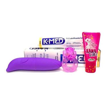 Imagem de Kit 4 Itens Eróticos Muito Prazer Vibrador Anel Peniano Excitante e Lu