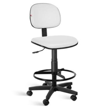 Imagem de Cadeira Caixa Alta Secretária Revestimento Sintético Branco Rodízios -