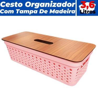 Imagem de Cesto Organizador 3,6L Gavetas Armários Com Tampa De Madeira - Ef Shop