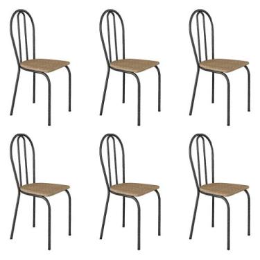 Imagem de Kit 6 Cadeiras de Cozinha Texas Estampado Rattan Pés de Ferro Cromo Pr