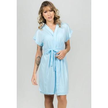 Imagem de Camisola Amamentação Com Robe Conjunto Gestante - WLS Modas, Azul, M, 