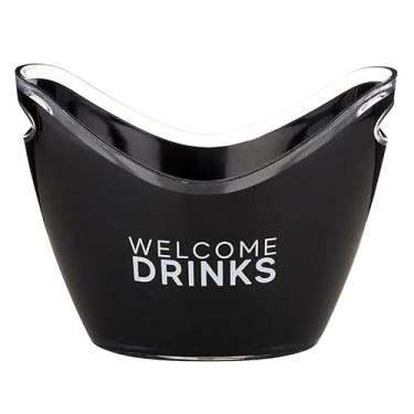 Imagem de SB Desgin Studio Ice Acrylic Balde de champanhe preto e branco com alça dupla, 27,4 cm de largura, Welcome Drinks