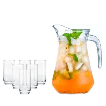 Imagem de Jogo De Jarra 1,6l Com 6 Copos Light Vidro Suco Água 300ml - Ladiv