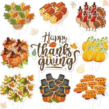Imagem de 73 peças de enfeite de cupcake de ação de graças topper de outono palitos de comida de abóbora de peru para decoração de bolo de dia de ação de graças com tema de outono suprimentos de festa