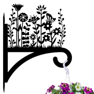 Imagem de Peacoblue Ganchos de ferro para pendurar plantas internas ao ar livre, vaso de samambaia, alimentador de pássaros, sinos de vento, 30 x 38 cm, suporte de parede de metal resistente ao clima para