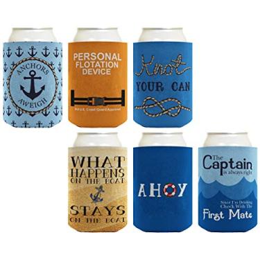Imagem de Conjunto Nautical Gifts de lata de biscoitos de lata náutica de lata Coolie Drink Coolers Coolies, Multicor, 6