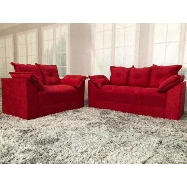 Imagem de Jogo de Sofá de 2 e 3 Lugares Braços com Almofada Vermelho - AUREA DEC