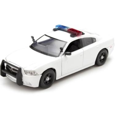 Imagem de 2011 Dodge Charger Pursuit Carro de Polícia Branco com Luz de Piscamento do Bar, Luzes dianteiras e Traseiras e 2 Sons 1/24 Diecast Modelo de Carro por Motormax