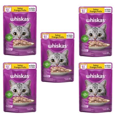 Imagem de Whiskas Sache Gatos Adultos Sabor Frango 85g 5 unid Ração Úmida