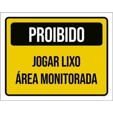 Imagem de Placa Sinalização Proibido Jogar Lixo Área Monitorada 36X46