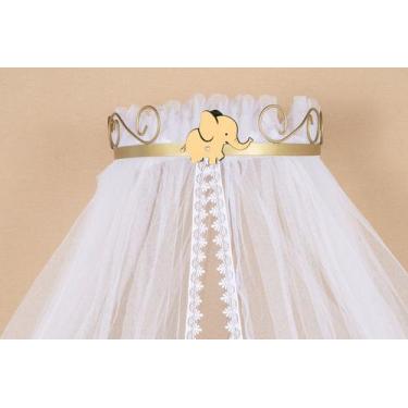Imagem de Mosquiteiro Berco Bebe Com Dossel Elefante Safari Dourado - Amora Casa