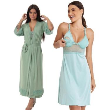 Imagem de Kit Robe Noiva Roupão Camisola Amamentação Curta Maternidade - ALTIE, 