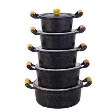 Imagem de Jogo 5 Panela Alumínio Fundido Craqueada Caçarola Preto - Cozinha Mine