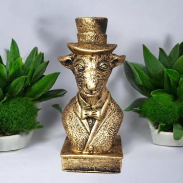 Imagem de Estatueta Baphomet - Bode com Cartola Resina Dourado - Decore Casa