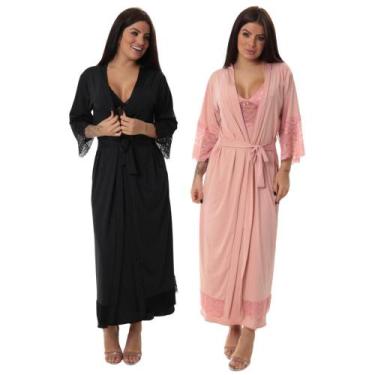 Imagem de Kit 2 robe noiva feminino roupão de renda luxo hobe - ALTIE, Preto, Ro