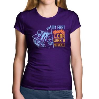 Imagem de Baby Look Algodão My First Car Was A Motorcycle - Foca na Moda, Roxo, 