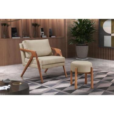 Imagem de Poltrona Decorativa Mona Braça em Madeira Maciça Linho bege Ideal Move