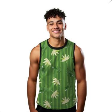 Imagem de Camiseta Regata Verão Estilo Moda Praia Flores Listras Verdes Cartoon 