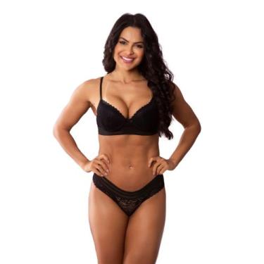 Imagem de Conjunto Sutiã Bojo e Calcinha Renda Com Elástico na Cintura Sensual E