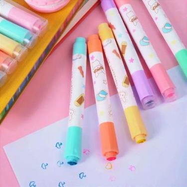 Imagem de Kit Estojo 6 Canetas Carimbos - Caneta Marca Texto Carimbo - Foforiku